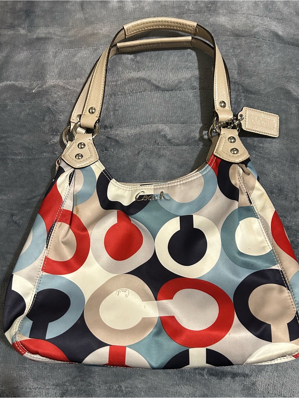 Coach Multicolor Circle Print Shoulder Bag with Cream Trim